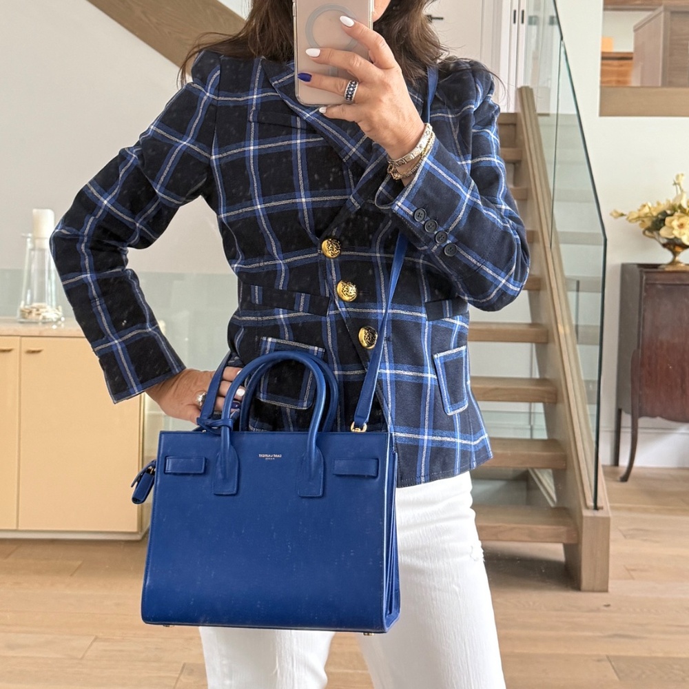 YSL Smooth Leather Nano Sac De Jour in royal blue